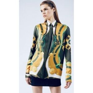 Versace NWOT 100% Silk Chain harness and Greek key Button Down Blouse